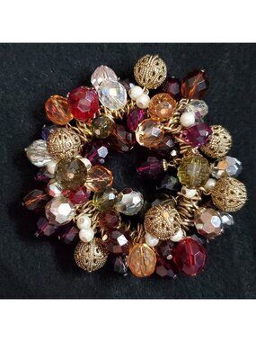 Vintage Beaded Cha Cha Bracelet Gold Tone Multicolor Stretch 6.5"